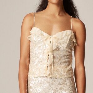 J crew candlelight Sequin ruffle-trim tank top